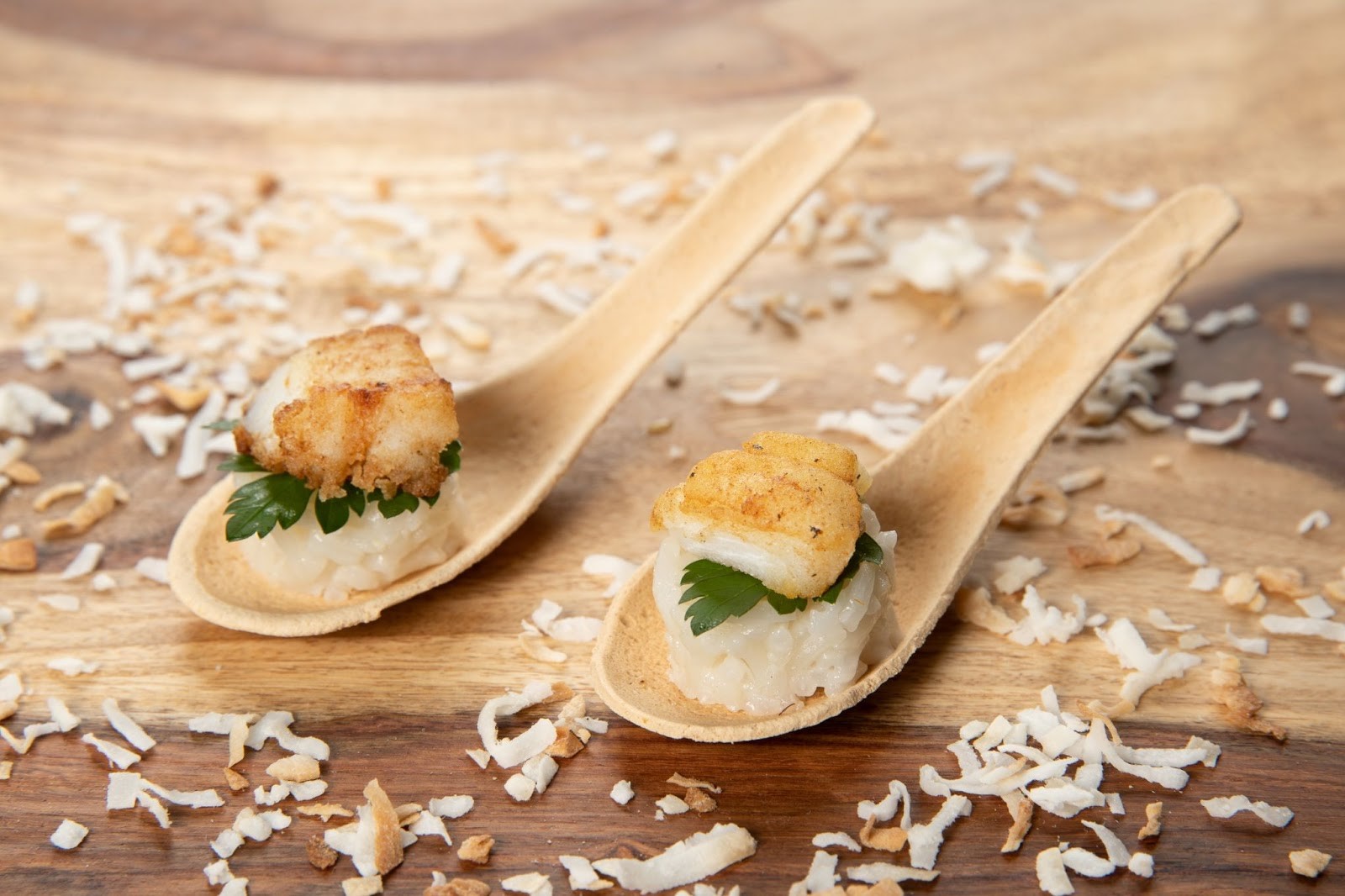 Toasted Coconut, Crispy Cod, Rice Cake Toasted Coconut, Crispy Cod, Rice Cake